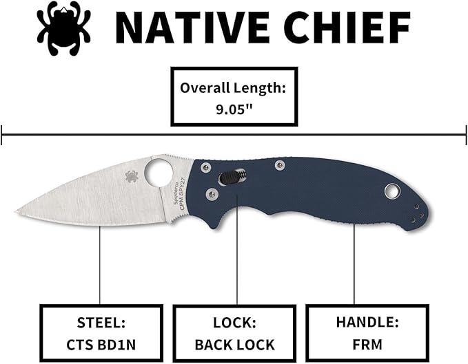 Spyderco Native Chief Lightweight Folding Pocket Knife with 4 CPM SPY27 Steel Blade and FRN Handle - EDC Knife for Men and Women Perfect for Hunting Tactical Camping - PlainEdge - C244PCBL