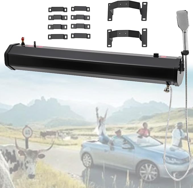 18L/20L/30L Pressurized Water Tank Shower Solar Heating Car Camping Shower Kit for Camping Overland Beach Can fit on Roof Rack or Hitch Mounted30L