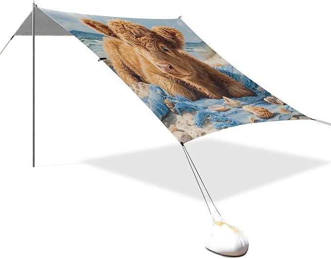 ALAZA Highland Cow Beach Beach Tent Sun Shelter Portable Canopy Sunshade for Outdoor Camping Picnics Backyard Fun 10x9 ft