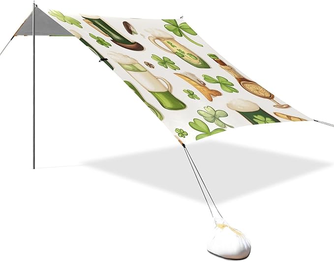 ALAZA St.Patrick's Day Clover Beer Elements Beach Tent Sun Shelter Portable Canopy Sunshade for Outdoor Camping Picnics Backyard Fun 10x9 ft