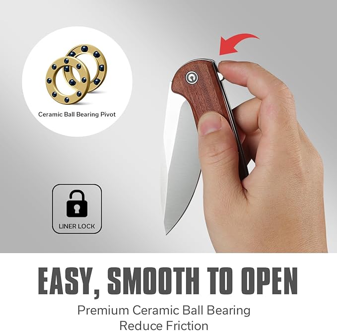 CIVIVI Primitrox Folding Knife for EDC Flipper Pocket Knife with 3.48 Nitro-V Blade Wood Handle for Everyday Carry C23005A-3