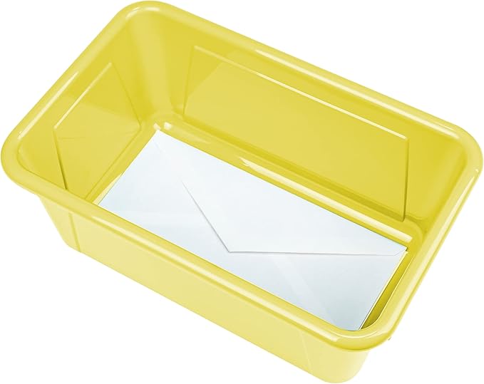 Storex Small Cubby Bins – Plastic Storage Containers for Classroom with Non-Snap Lid 12.2 x 7.8 x 5.1 inches Yellow 5-Pack (62410A05C)