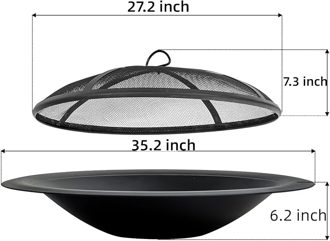 OutVue 35 inch Steel Fire Pit Bowl for DIY or Replacement Existing Fire Pits Wood Burning Fire Pit Bowl with Spark Screen &ampFire Poker Fireplace for Backyard Porch Deck Camping BBQ(Smooth)