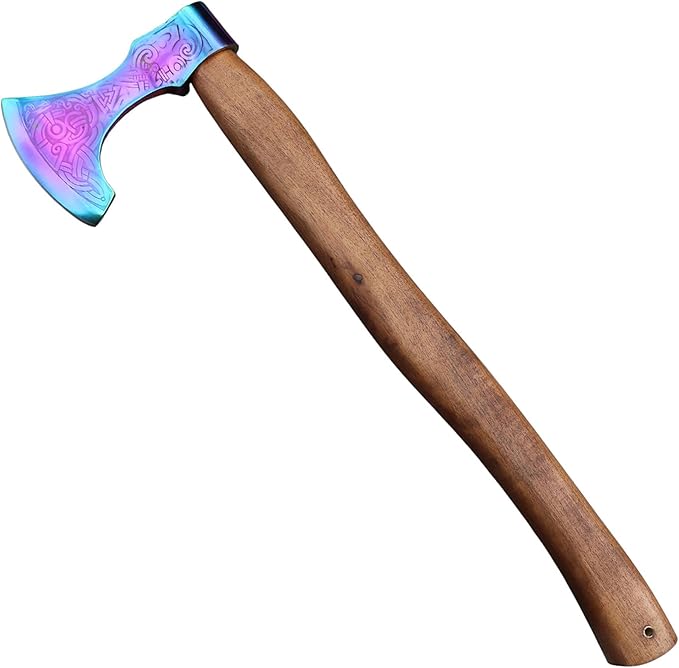 Armory Replicas™ Norse-Inspired Viking Axe with Rainbow Finish Blade Decorative Steel Axe with Wooden Handle for Display Collection &amp Themed Events