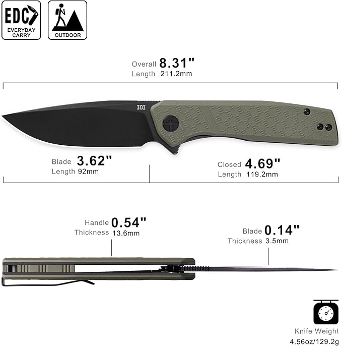 IOI Scout I20532 Folding Pocket Knife for Men 3.62 EdgeD2 Black Titanium PVD Blade FRN Handle Lightweight EDC Knife with Liner Lock and Custom Left-Side Clip Great for Everyday Carry Work Outdo