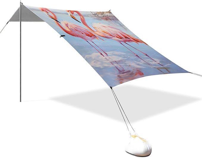 ALAZA Two Cute Flamingos Walking in The Water Swirls Beach Tent Sun Shelter Portable Canopy Sunshade for Outdoor Camping Picnics Backyard Fun 10x9 ft
