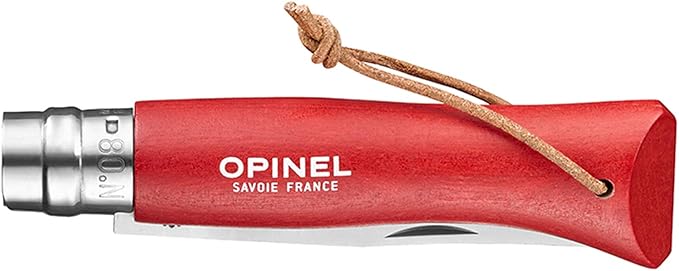 Opinel Colorama Series No. 8 - Stainless Steel Everyday Carry Folding Pocket Knife with Leather Strap Painted Hornbeam Handles