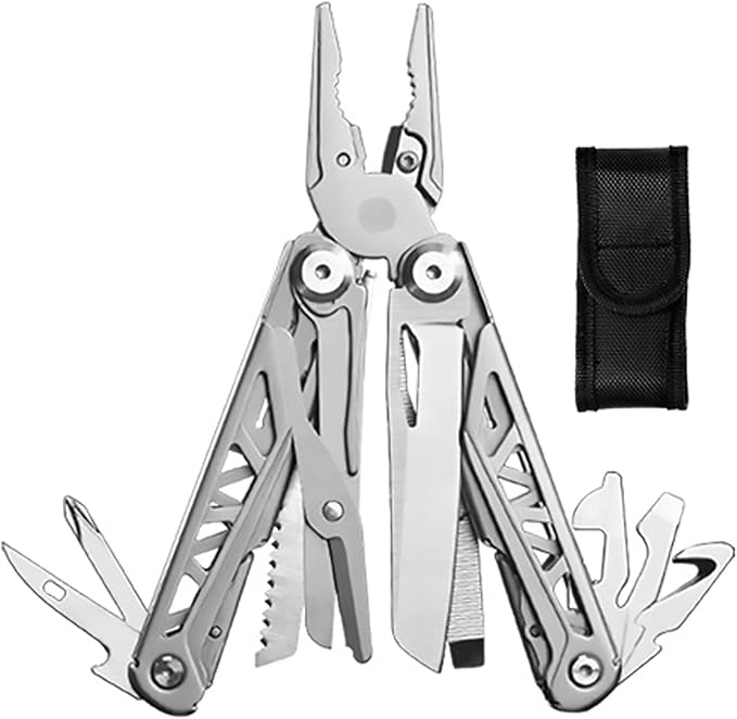 17-In-1 Multitool with Safety Locking 420 Stainless Steel Multitool Pliers Bottle Opener with Sheath for Outdoor Survival Camping Hunting and Hiking