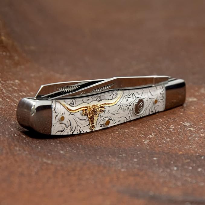 WHISKEY BENT HAT CO. Traditional Trapper Folding Pocket Knife 4.125 Closed Length 440C Stainless Steel Blades (Toro)