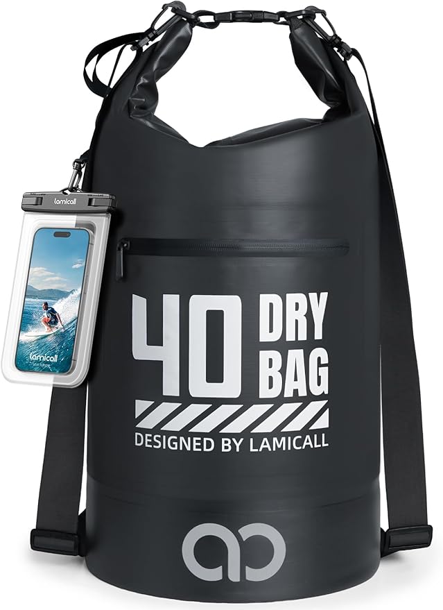Lamicall 40L &amp 40L Dry Bag Waterproof Backpack - [Zippered Pocket] Roll Top Waterproof Bag Black &amp Lemon Yellow