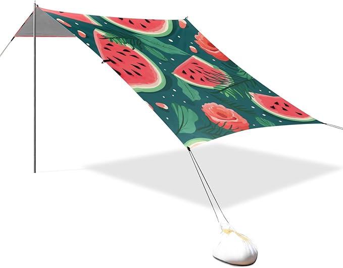 ALAZA Watermelon with Floral Beach Tent Sun Shelter Portable Canopy Sunshade for Outdoor Camping Picnics Backyard Fun 10x9 ft