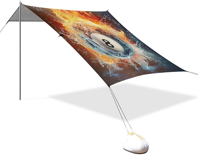 ALAZA Number Eight Billiard Ball Spirits Fire Water Beach Tent Sun Shelter Portable Canopy Sunshade for Outdoor Camping Picnics Backyard Fun 10x9 ft