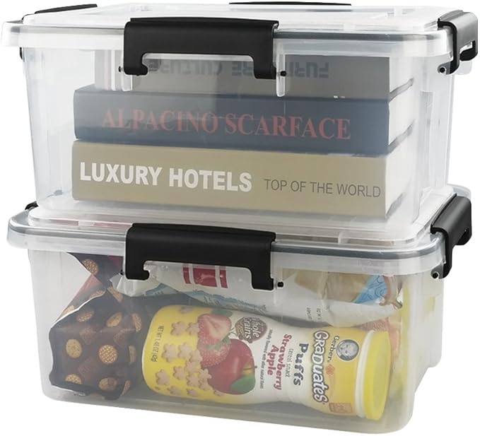 6-Pack 12 Qt Plastic Storage Box with Gasket Seal Lid Durable Moving Containers with Tight Latch Weather Proof Tote Bin Clear/Black