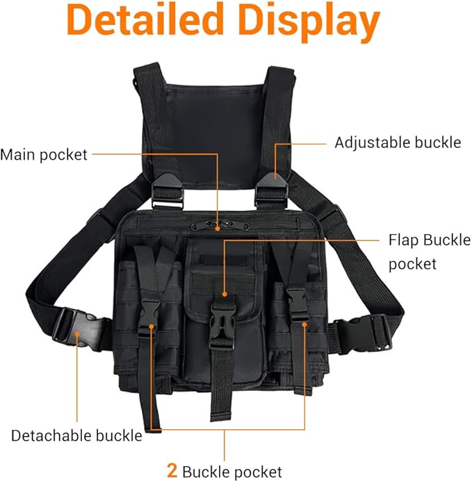 MiOYOOW Sports Chest Bag Waterproof Front Chest Bag 2-Way Zipper Chest Tactical Pack with 4 Pockets Divided Storage for Workouts Running Cycling