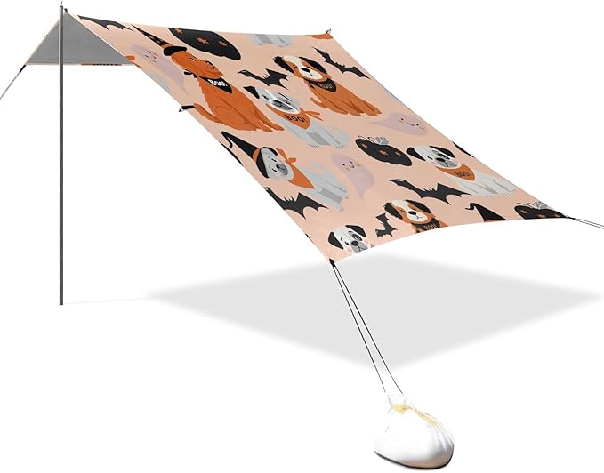 ALAZA Dog Pumpkin Pattern Beach Tent Sun Shelter Portable Canopy Sunshade for Outdoor Camping Picnics Backyard Fun 10x9 ft