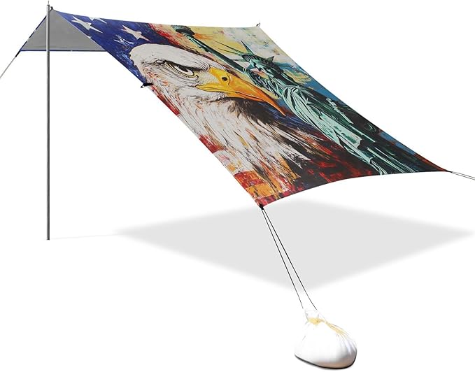ALAZA 4th of July Eagles Statue of Liberty Beach Tent Sun Shelter Portable Canopy Sunshade for Outdoor Camping Picnics Backyard Fun 10x9 ft