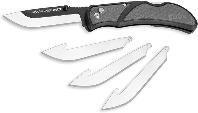 OUTDOOR EDGE 3.0 RazorLite EDC - Replaceable Blade EDC Folding Knife with Pocket Clip and One Hand Opening for Everyday Carry (Gray 4 Blades)
