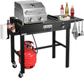 Llamaviva 2-Burner Tabletop Gas Grill with Outdoor Table Portable Stainless Steel Cooking Station with Storage Shelves Hooks and Locking Wheels for Tailgating Camping &amp Backyard BBQ