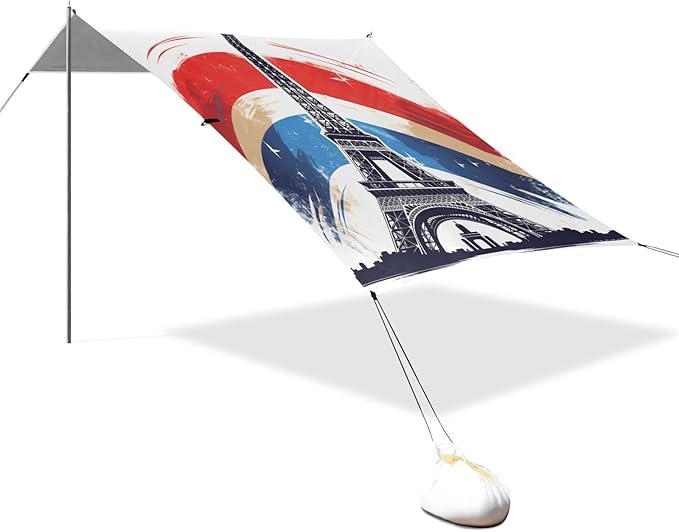 ALAZA Silhouette Eiffel Tower on French Flag Beach Tent Sun Shelter Portable Canopy Sunshade for Outdoor Camping Picnics Backyard Fun 10x9 ft