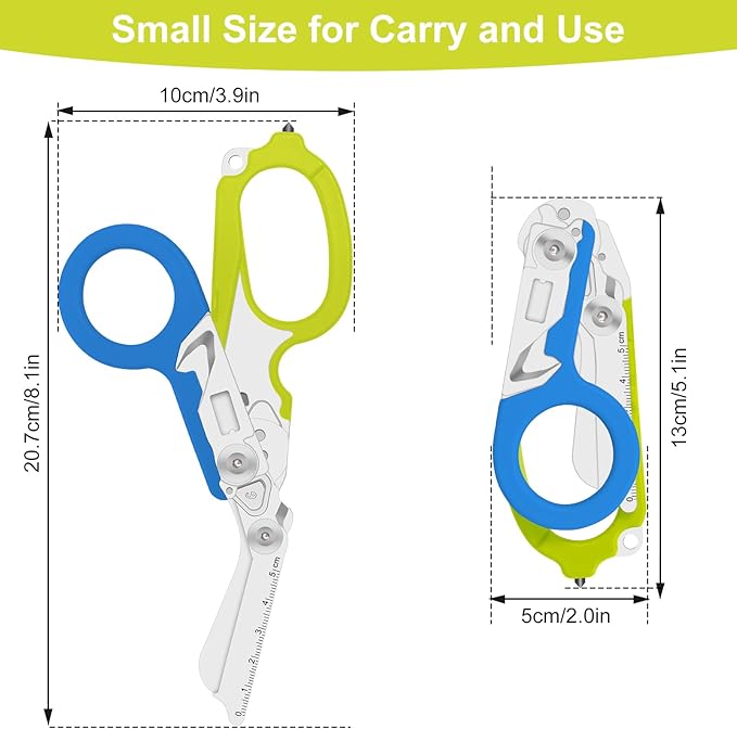 Lemasa6 in 1 Multifunctional Combination Tool Folding Retractable Emergency Shears Outdoor Camping Tools Seat Belt Cutter Oxygen Cylinder Wrench Complimentary Adjustable Wrench (blue-green)