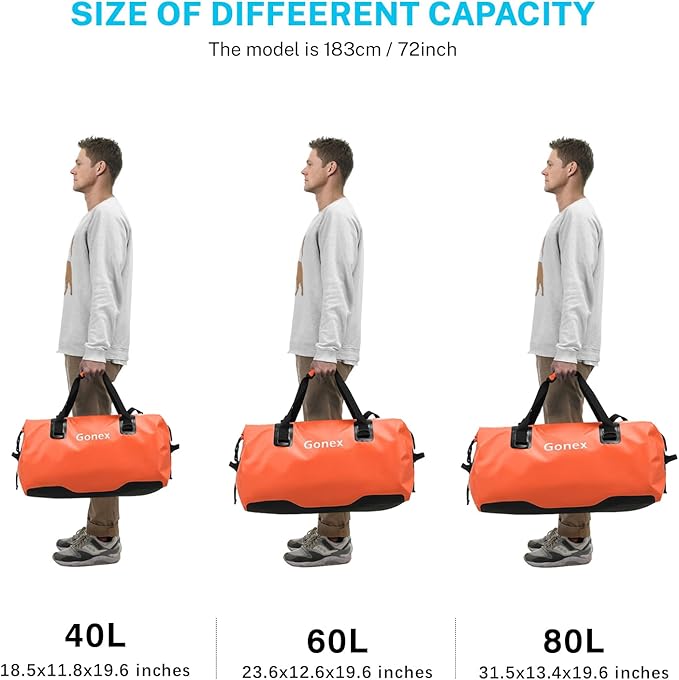 Gonex 40L 60L 80L Extra Large Waterproof Duffle Travel Dry Duffel Bag Heavy Duty Bag with Durable Straps &amp Handles for Kayaking Paddleboarding Boating Rafting Fishing