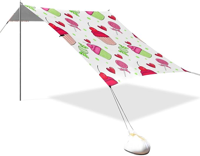xigua Cake Beach Tent Sun Shelter with Carrying Bag - Silver Coated Oxford Fabric Beach Canopy for Beach Camping Fishing - Includes Windproof Ropes Sandbags &amp Stakes