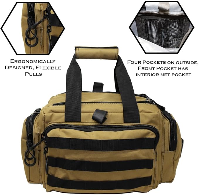 Exos Tactical Range Bag - Medium Size Range Bag for Shooting - Gun Case for Handguns Ammo Storage Tactical Backpack Molle Webbing Free Subdued USA Patch