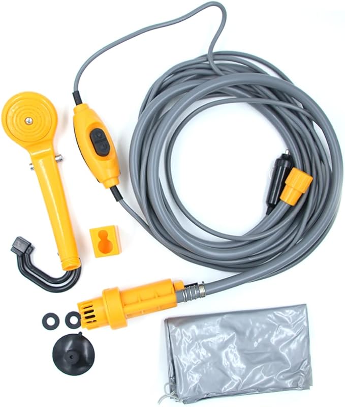 Portable Outdoor Shower Kit with 12V Water Pump and 6 Meter Cable Cigarette Lighter Plug Powered Camping Shower for Car Washing Pet Cleaning Boating and Fishing Max 2.5L Per