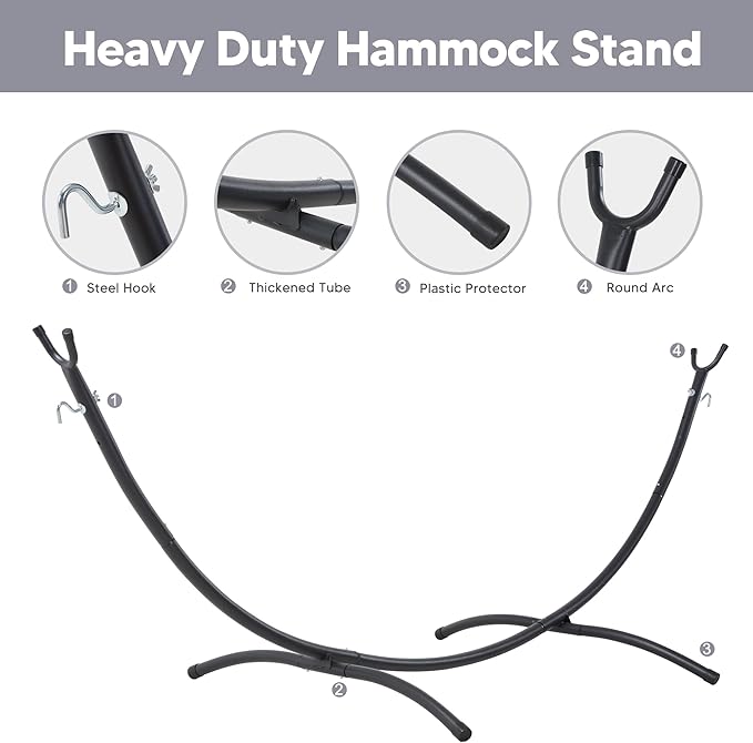 SUNCREAT Stand Alone Hammocks for Outside 2 Person Self Standing Hammock Light Gray