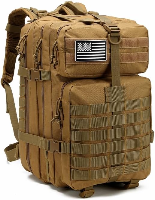 Tactical Backpack for Men 45L Military Gym Backpacks Large 3-Day Assault Pack Bug Out Bag MOLLE Daypack for Rucking Fishing Camping (Khaki)