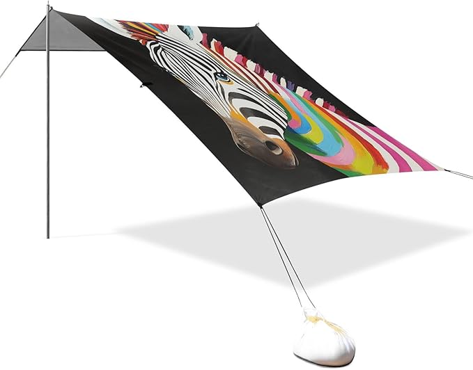 ALAZA Colorful Stripes Zebra Beach Tent Sun Shelter Portable Canopy Sunshade for Outdoor Camping Picnics Backyard Fun 10x9 ft