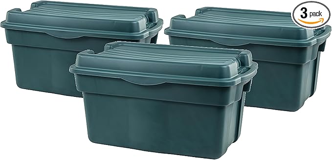 Rubbermaid ECOSense High-Top Storage Totes 28 Gal Pack of 3 Durable Reusable Large Plastic Storage Bins with Resting Hinged Lid Made from Recycled Materials