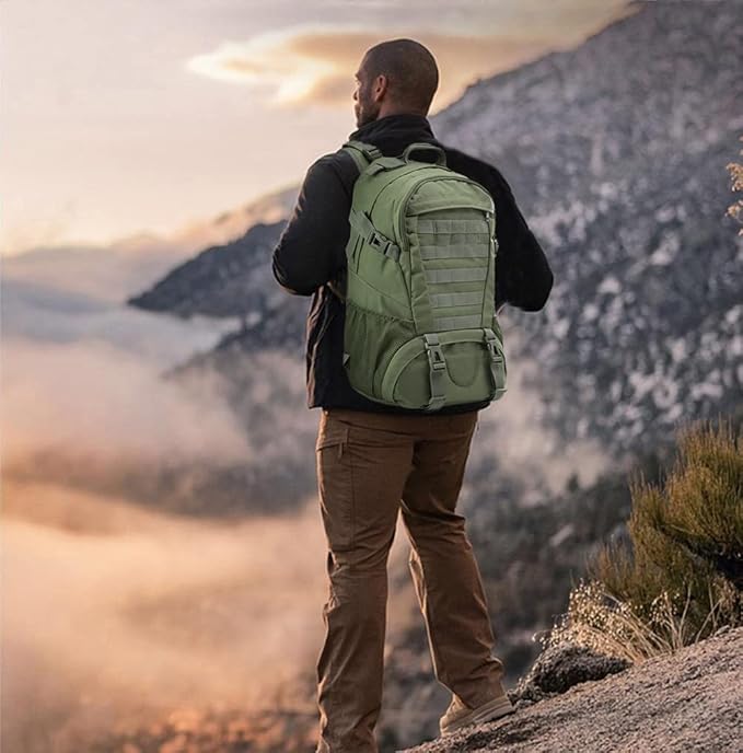 LIMHOO Tactical Backpack for Men Military Molle Bag Hiking Day Pack 27L Army Waterproof EDC Rucksack with USA Flag Patch (Army Green)