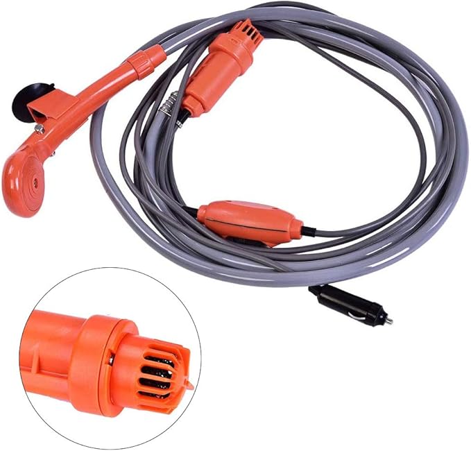 Zerone Camping Shower Portable Outdoor Shower Kit 12V Car Plug Vehicle Mounted Shower Kit for Camping Travel Outdoor Camp Showerhead Kit with Strong Pump Cable Length: 4.88m/16ft