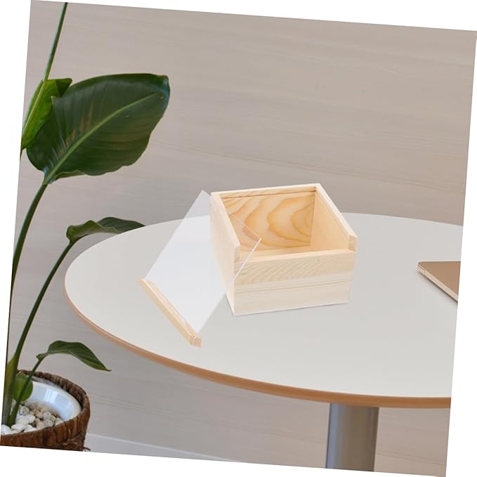 2Pcs Acrylic Storage Box Slide Lid Organizing Wood Container for Home Office and Craft Supplies