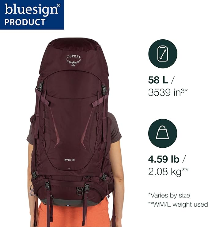 Osprey Kyte 58L Women's Backpacking Backpack with Hipbelt Elderberry Purple WM/L