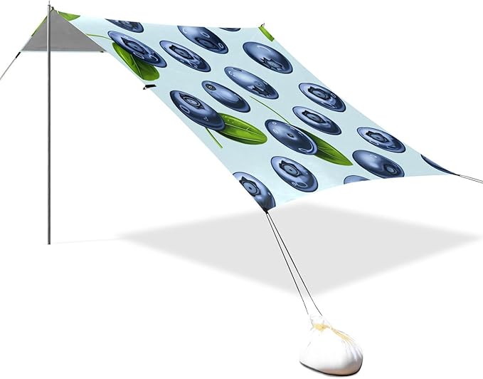 xigua Blueberry Beach Tent Sun Shelter with Carrying Bag - Silver Coated Oxford Fabric Beach Canopy for Beach Camping Fishing - Includes Windproof Ropes Sandbags &amp Stakes