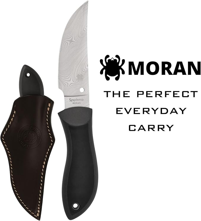Spyderco Moran Upswept Gray Fixed Blade Knife - Damasteel DS93X with FRN/Kraton Handle PlainEdge - FB01PGYD