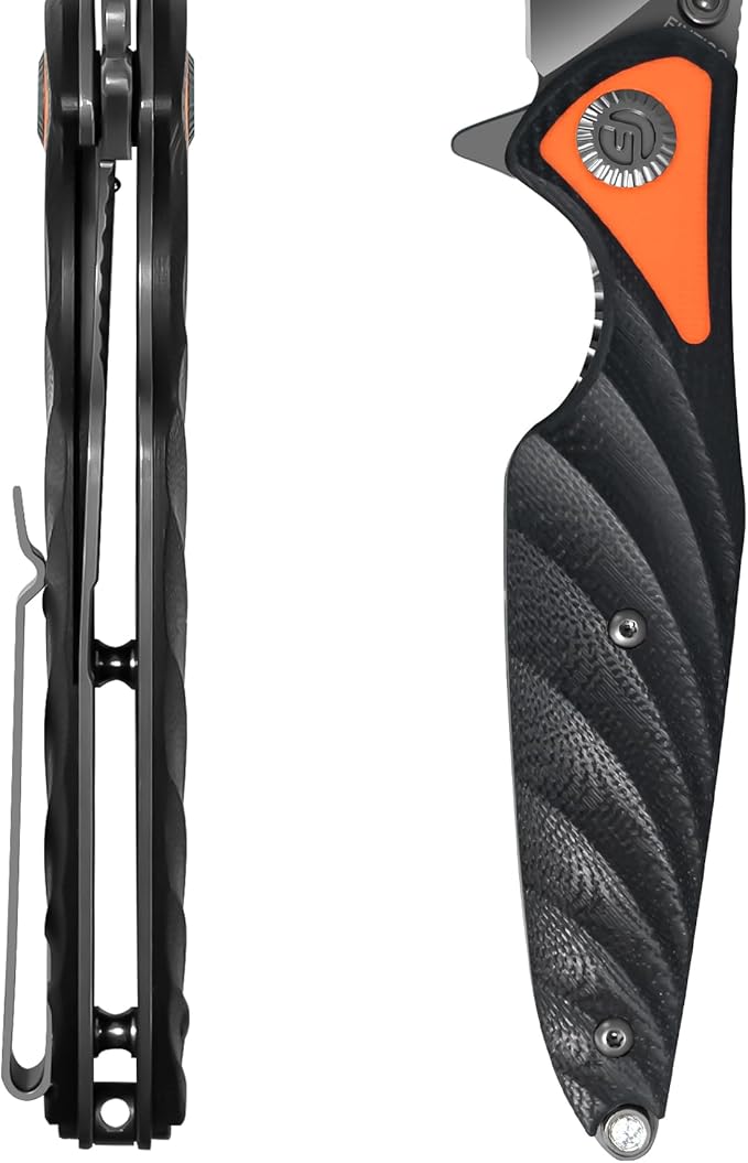 FINTISO Pocket Knife 3.15 Folding Knife Premium 14C28N Blade Black and Orange G10 Handle Bicolour Design with Liner Lock Pocket Clip for Men Women Small EDC Knife for Camping Hunting Hiking Surv