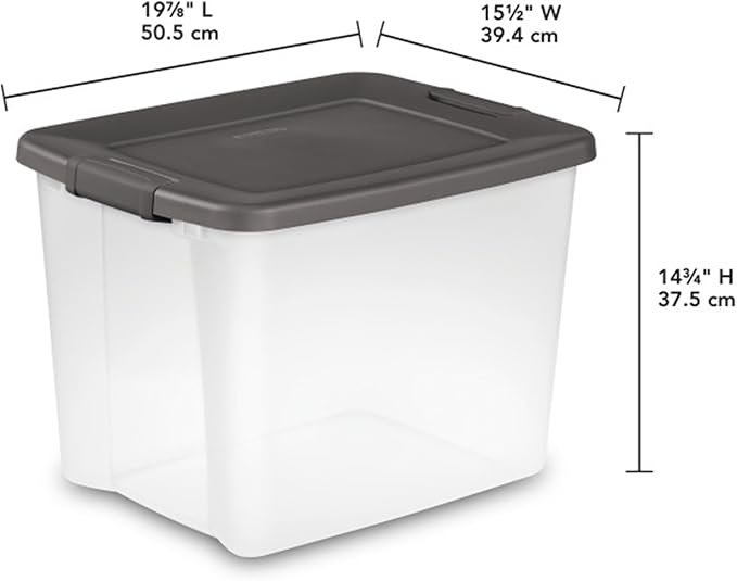 Sterilite 12-Pack 50 Quart ShelfTote Clear Plastic Storage Organizer Bins with Gray Lids – Stackable Home and Office Containers for Closet or Shelves