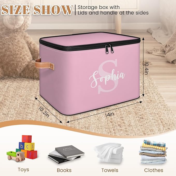 Personalized Closet-Storage-Bins with Lids HandleStackable Storage Bin for Under BedCube Collapsibl Basket Pink Baby-Keepsake-Box