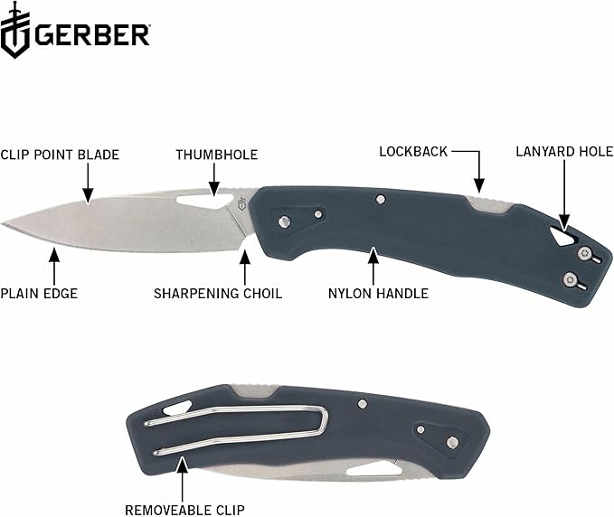 Gerber Gear LST - EDC Pocket Knife - Survival Tactical Tool for Travel Camping &amp Outdoor Adventure - Lightweight &amp Compact Folding Knife - Stainless Steel Blade - Blue
