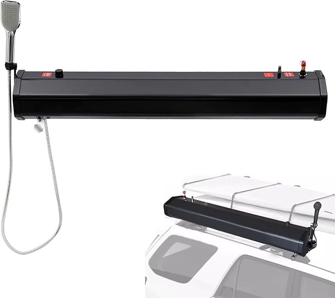 Portable Roof Rack Water Tank – Sun-Powered Pressurized Shower for Overlanding Pet Washing Gear Cleaning &amp Vehicle Water Storage – Includes 5.58ft Hose &amp Carry Bag