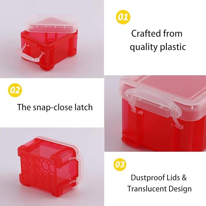 24 Pack Mini Plastic Storage Bins with Lid 3.3×2.6×2 Clear Latch Small Storage Box Stackable Organizer Container for Crafts Jewelry Beads Office Supplies 8 Colors