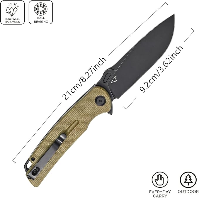 Sitivien ST137 Folding KnifeD2 Satin BladeMicarta Handle EDC Tool Knife for Outdoor Hiking Camping Fishing(Green)