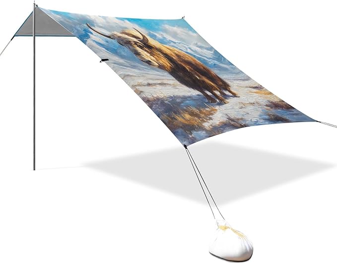 ALAZA Yak Snow Mountain Beach Tent Sun Shelter UPF50+ Protection Beach Shade Canopy w/ 4 Sandbags for Outdoor Camping Fishing Backyard Fun Picnic 10x9 ft