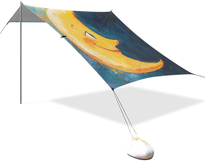 Cute Moon Beach Cabana UPF50+ Water-Resistant Large Portable Sun Shelter with Sand Pockets for Camping Picnics Backyard &amp Fishing