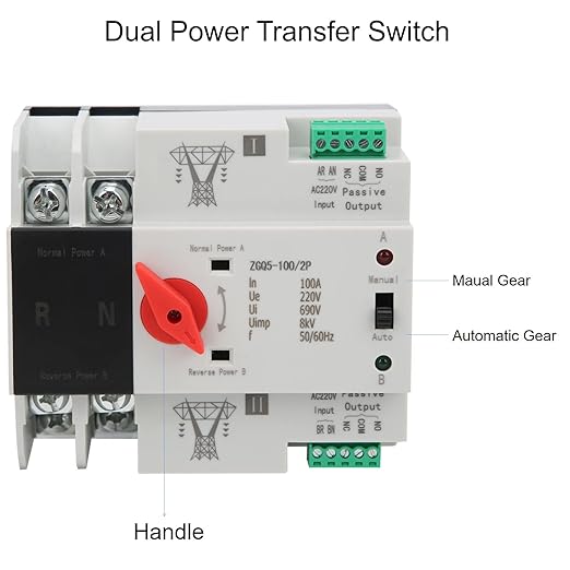 Power Automatic Transfer Switch 100 amp Manual Transfer Switch 2P Automatic Transfer Switch Back up Generator Transfer Switch Home Transfer Switch 220V 100A