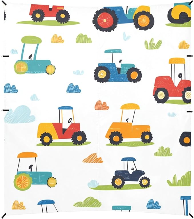 ALAZA Colorful Farm Tractors Cute Beach Tent Sun Shelter Portable Canopy Sunshade for Outdoor Camping Picnics Backyard Fun 10x9 ft