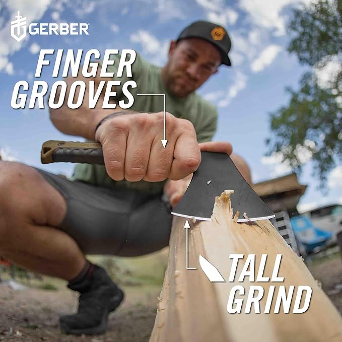 Gerber Gear Pack Hatchet - 3.5 Steel Blade Axe with Full Tang - Survival Bushcraft and Camping Gear - with Mountable Nylon Sheath - Brown